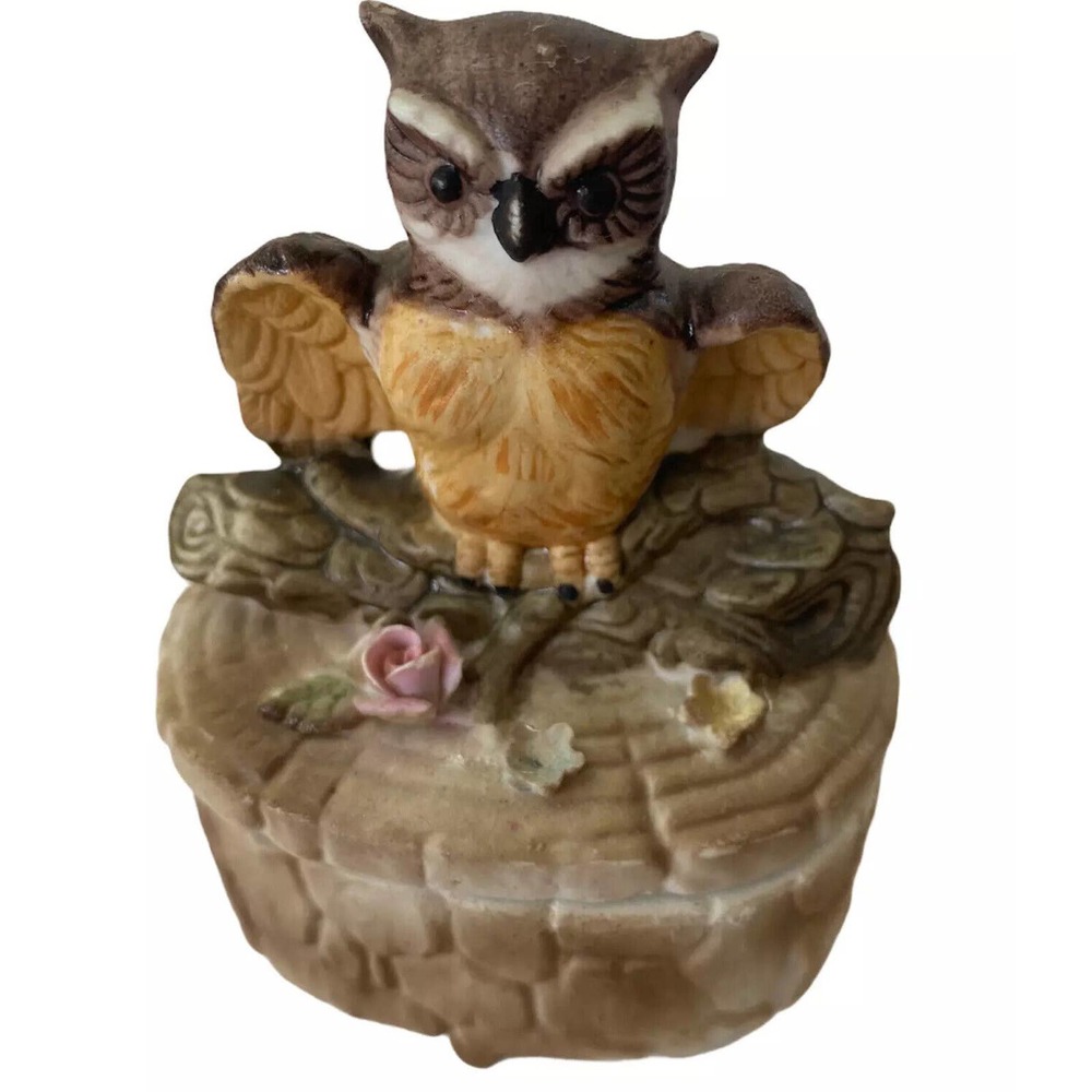 Ceramic Owl Trinket Box Grandma Core naturecore